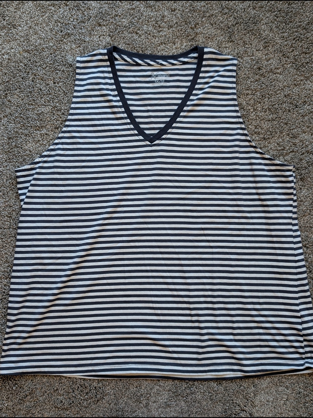 Natural Reflections Black and White Striped V-Neck Tank Top